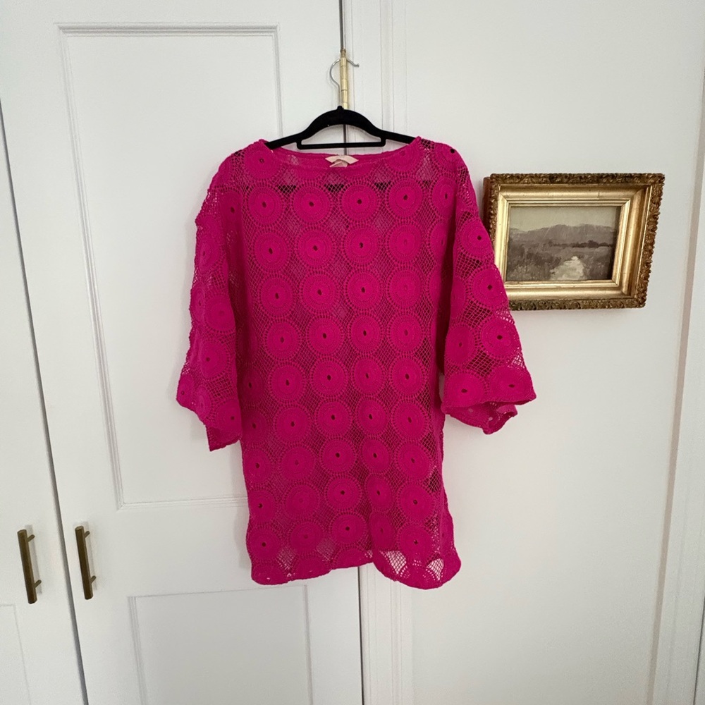 H&M Fuchsia Crochet coverup swim dress